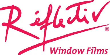 Logo de Reflectiv, films pour fenêtres, avec une écriture cursive rose.